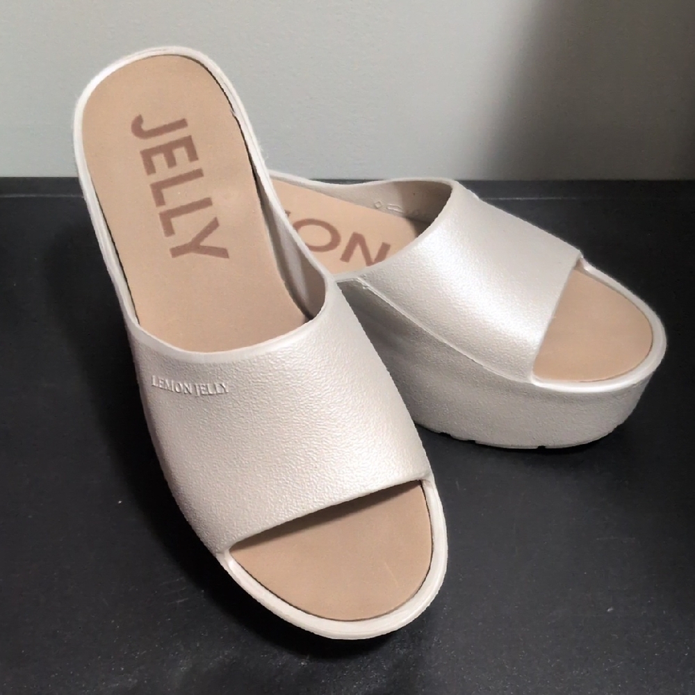 Women's White Platform Slides